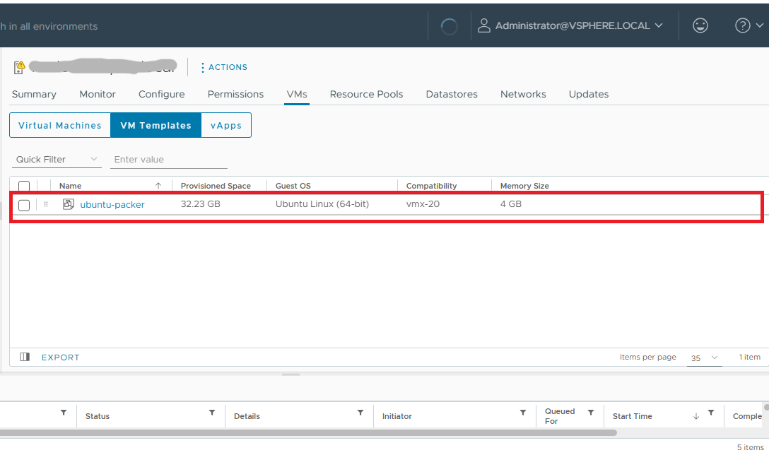 vSphere template using packer